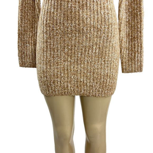 Majorelle Helen Dress Size XS Mini Chunky Knit Sweater Camel Bodycon Long Sleeve - Picture 5 of 12